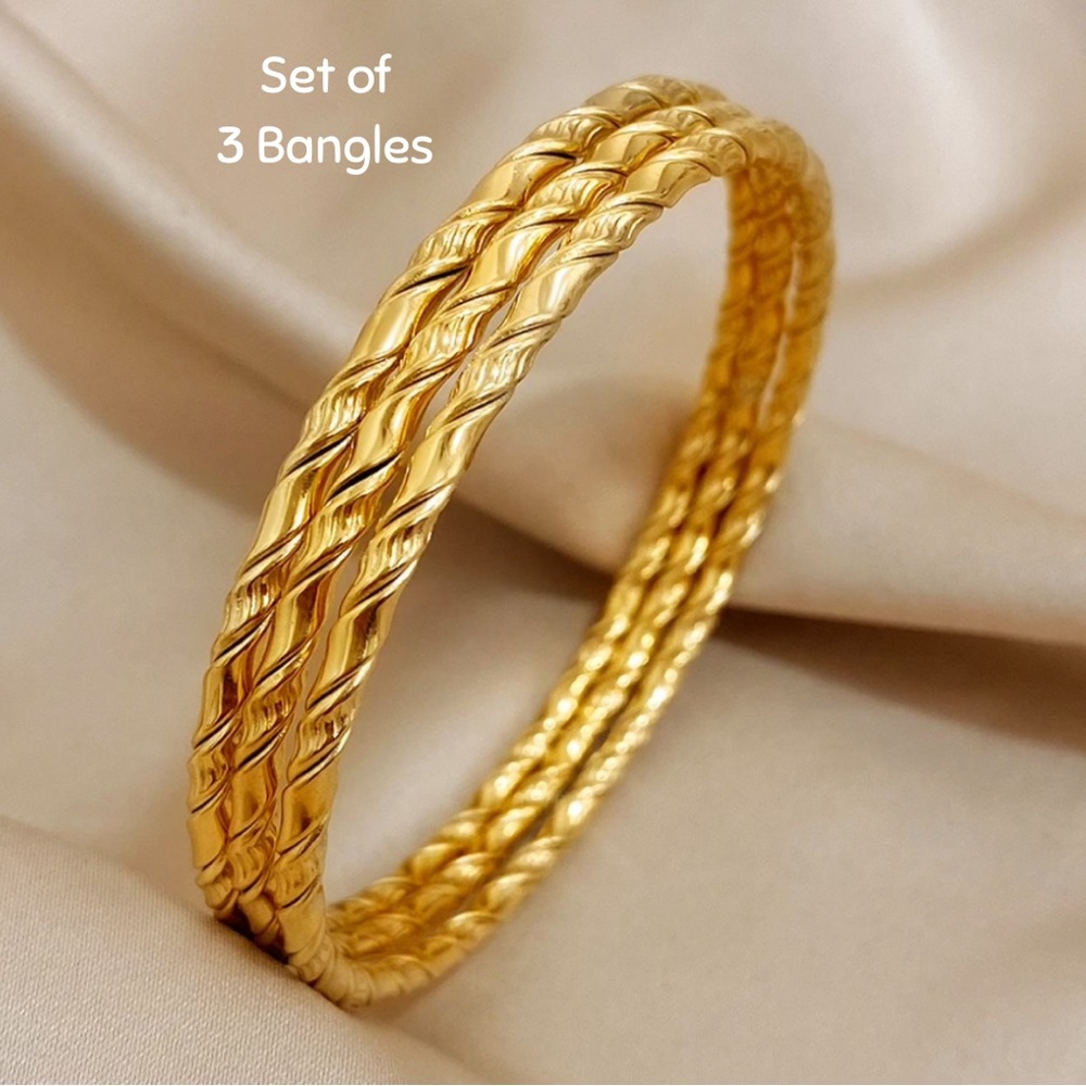 18k Gold Filled Set Of 3 Bangles, 3pc set